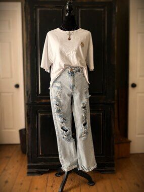 BLUE STEEL Jeans | Distressed Straight Leg Jeans | Light Wash | SEE MEASUREMENTS